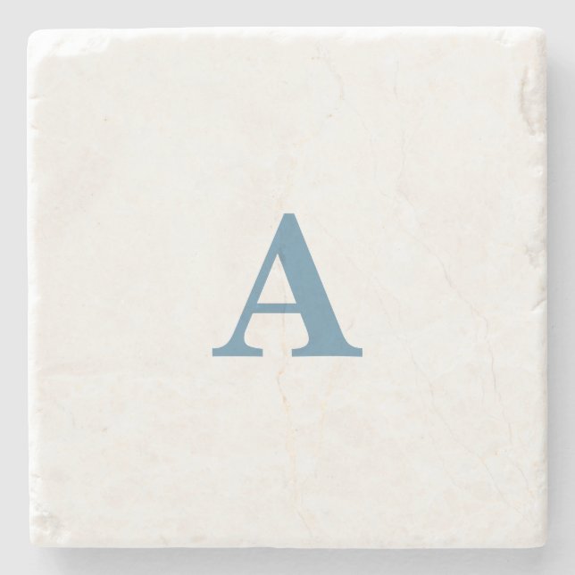 Posavasos De Piedra Monograma Nombre inicial Dusty azul blanco simple  (Anverso)