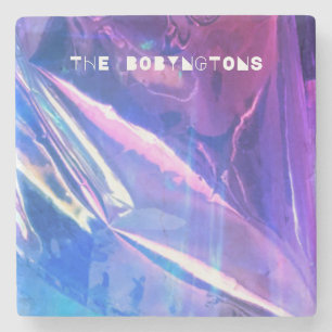 Posavasos De Piedra Monograma opalescente azul morado rosado iridiscen