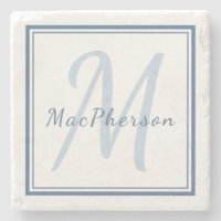Monograma Personalizado Blue Text Marble Stone Coa