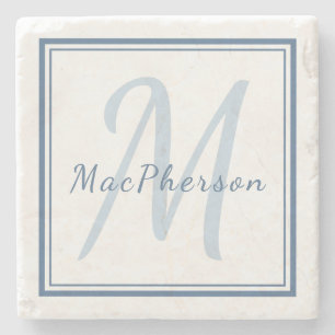 Posavasos De Piedra Monograma Personalizado Blue Text Marble Stone Coa