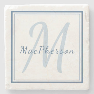 Posavasos De Piedra Monograma Personalizado Blue Text Marble Stone Coa