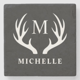 Posavasos De Piedra Monograma personalizado con Antler de venado blanc