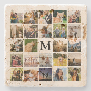 Posavasos De Piedra Monograma personalizado de collage de fotos