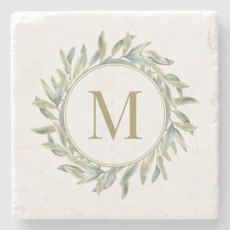 Posavasos De Piedra Monograma personalizado de la floración de aceitun