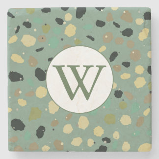 Posavasos De Piedra Monograma personalizado de terrazzo verde