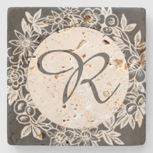 Posavasos De Piedra Monograma personalizado floral