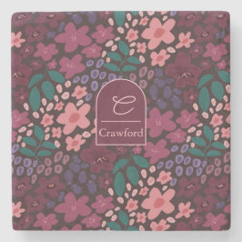 Posavasos De Piedra Monograma Personalizado Floral Malhumorado