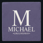 Posavasos De Piedra Monograma personalizado moderno y Groomsman de nom<br><div class="desc">Regalos Groomsman personalizados modernos con monograma personalizado,  nombre y título del groomsman en estilo clásico de tipo de letra serif. También perfecto para el Mejor Hombre,  Padre de la Novia y más.</div>