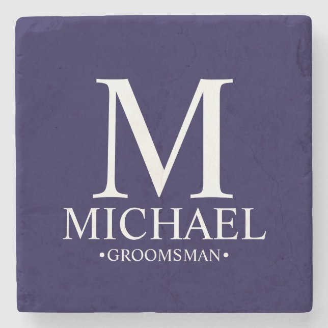 Posavasos De Piedra Monograma personalizado moderno y Groomsman de nom (Anverso)