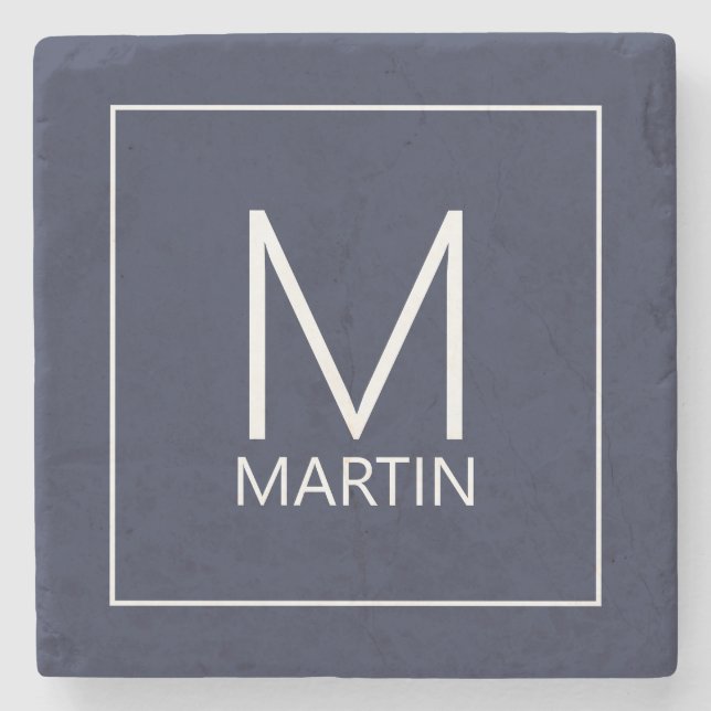 Posavasos De Piedra Monograma personalizado moderno y resta de piedra  (Anverso)