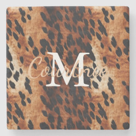 Posavasos De Piedra Monograma Piel de vaca marrón