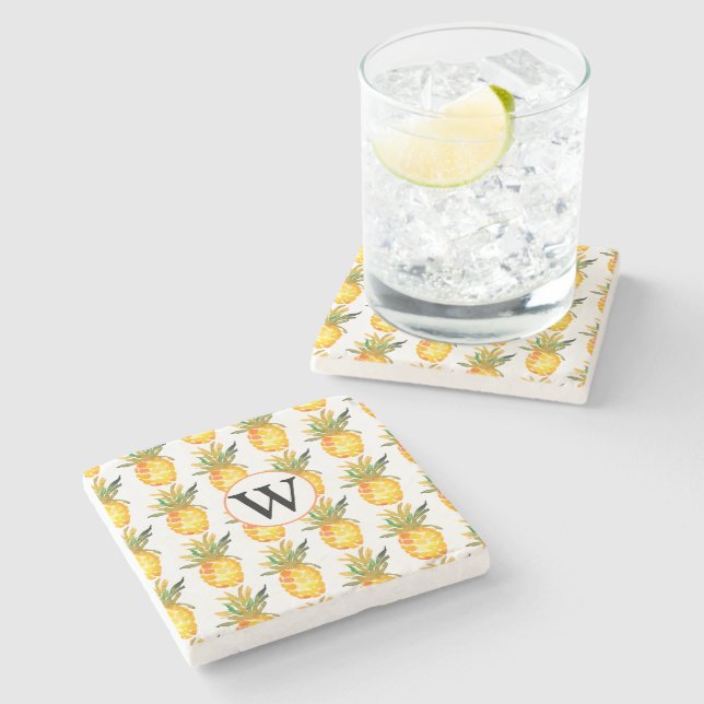 Posavasos De Piedra Monograma piña tropical (Lateral)