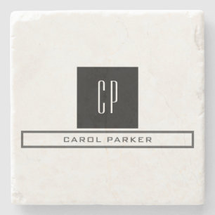 Posavasos De Piedra Monograma profesional moderno Nombre simple