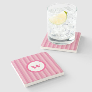 Posavasos De Piedra Monograma rayado rosado de estilo rural