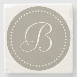 Posavasos De Piedra Monograma Redondo Borde de Aluminio/Punto Blanco