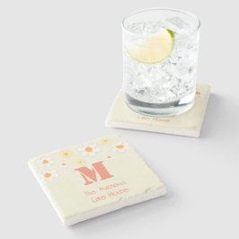 Posavasos De Piedra Monograma Retro Daisy