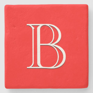 Posavasos De Piedra Monograma Rojo Single Inicial Elegante High End