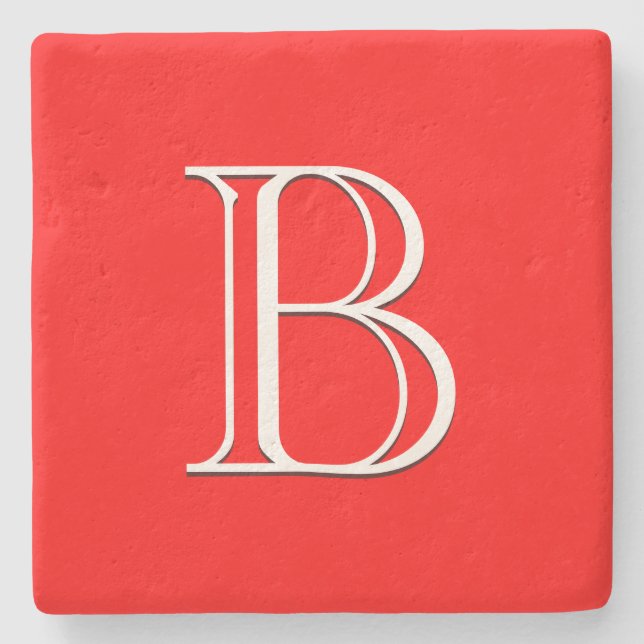 Posavasos De Piedra Monograma Rojo Single Inicial Elegante High End (Anverso)