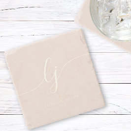Posavasos De Piedra Monograma Rosa polvoriento Guión rosa simple elega
