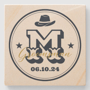 Posavasos De Piedra Monograma rústico de Cowboy occidental mejor hombr
