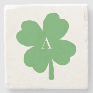 Posavasos De Piedra Monograma Shamrock Pintado Verde Irlandés