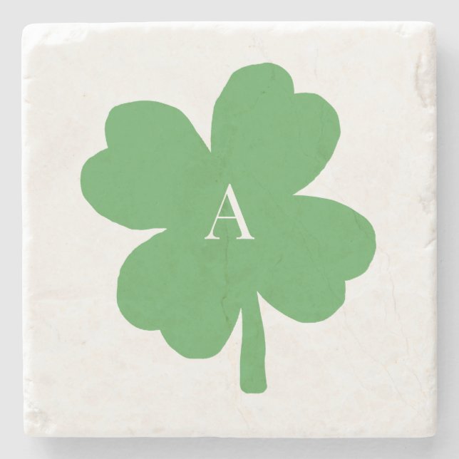 Posavasos De Piedra Monograma Shamrock Pintado Verde Irlandés (Anverso)