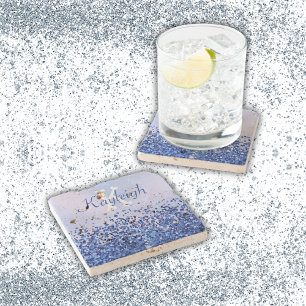 Posavasos De Piedra Monograma simple cepillado azul Metalizado y Purpu
