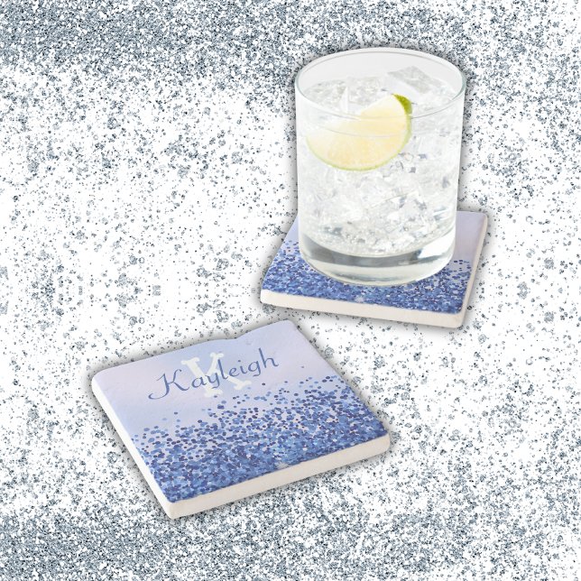 Posavasos De Piedra Monograma simple cepillado azul Metalizado y Purpu (Subido por el creador)