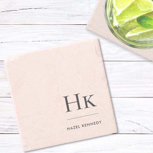 Posavasos De Piedra Monograma simple elegante femenino Rubor rosa (Subido por el creador)