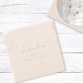 Posavasos De Piedra Monograma Simple Elegante Firma Mínima Feminina