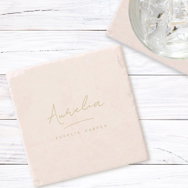 Posavasos De Piedra Monograma Simple Elegante Firma Mínima Feminina (Subido por el creador)