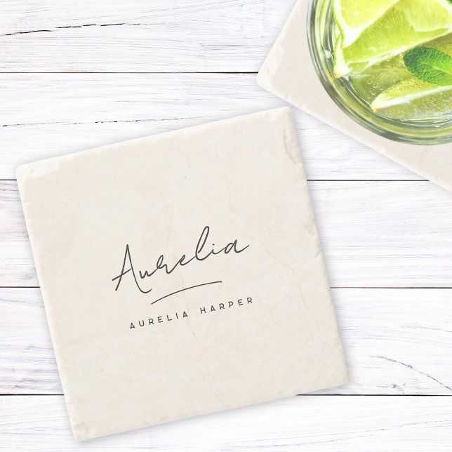 Posavasos De Piedra Monograma Simple Elegante Minimal Firma Femenina (Subido por el creador)