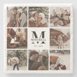 Posavasos De Piedra Monograma simple moderno Nombre inicial de la fami