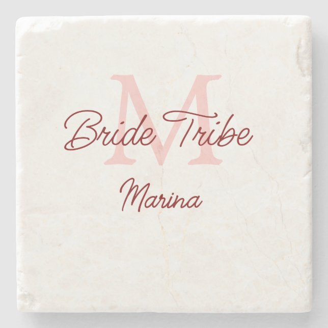 Posavasos De Piedra monograma tribu novia rojo simple mini ducha de no (Anverso)