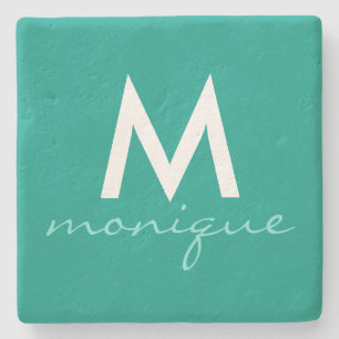 Posavasos De Piedra Monograma verde azulado con clase