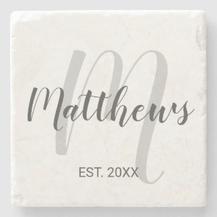 Posavasos De Piedra Monograma y apellido personalizados de escritura m