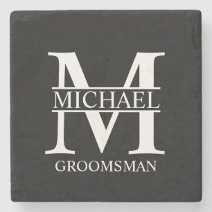 Posavasos De Piedra Monograma y nombre del Groomsman personalizado