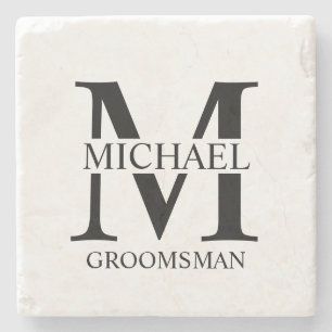 Posavasos De Piedra Monograma y nombre del Groomsman personalizado