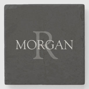 Posavasos De Piedra Monograma y nombre DIY, negro de moda con texto gr