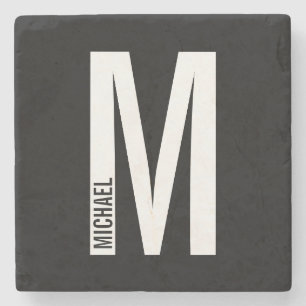 Posavasos De Piedra Monograma y nombre negrita personalizado moderno