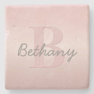 Posavasos De Piedra Monograma y nombre personalizables en rosa y letra