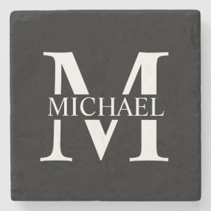 Posavasos De Piedra Monograma y nombre personalizados en negro