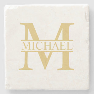 Posavasos De Piedra Monograma y nombre personalizados Gold