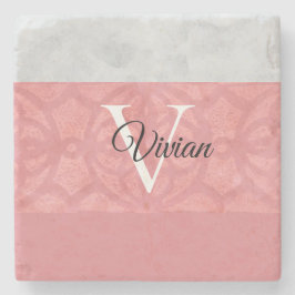 Posavasos De Piedra Monogramación De Batik Rosa Ruddy Y Acuarela Gris