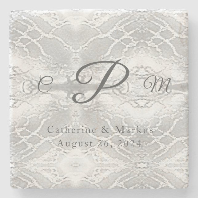 Posavasos De Piedra Monogramado de Faux-Satin (Anverso)