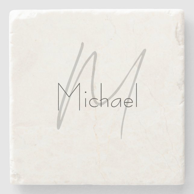 Posavasos De Piedra Monogramado Nombre moderno plano Minimalista (Anverso)