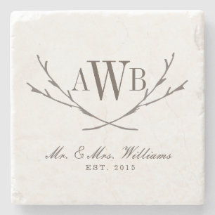 Posavasos De Piedra Monogramas de Boda Rústico