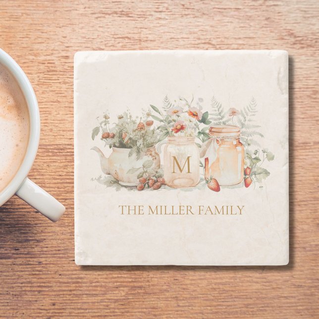 Posavasos De Piedra Monogrammed Forest Floral Botanical Family Name (In situ)