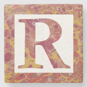Posavasos De Piedra Monogramo de piedra R con caparazón rojo y dorado