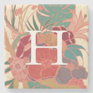 Posavasos De Piedra Monogramo Personalizado de escayola floral persona